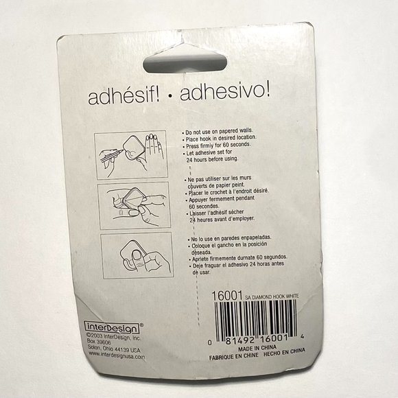 InterDesign STICK ON! 16001 Sa diamond Hook White Self- Adhesive Plastic Utility - Picture 2 of 8